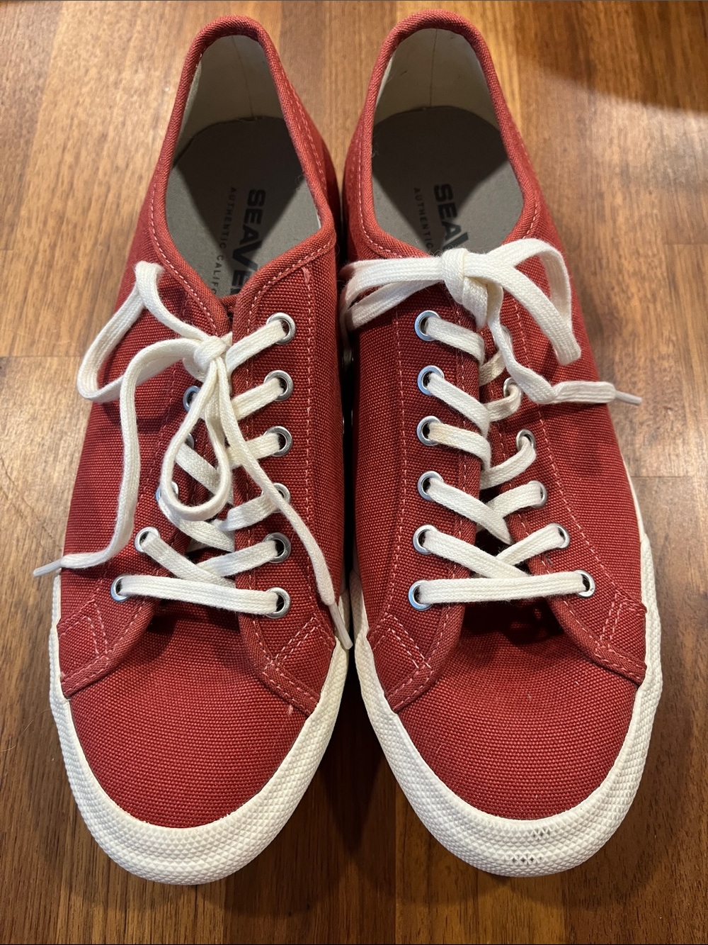 SeaVees Red Canvas Monterey Sneakers with White Laces